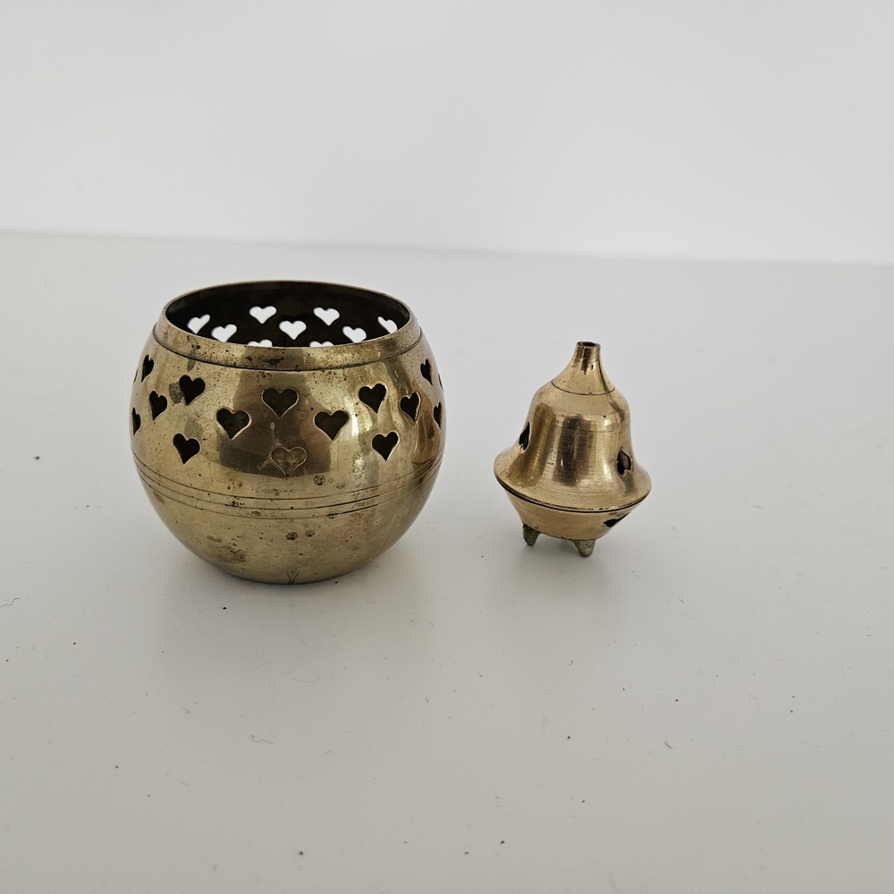 Vintage Solid Brass Tea-light Candle Holder and Vintage Brass Incense Burner